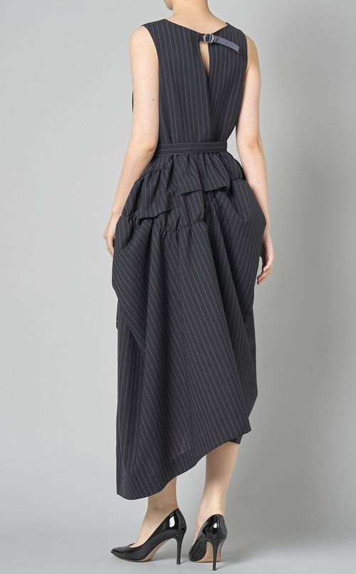 ピンストライプベルテッドワンピース
