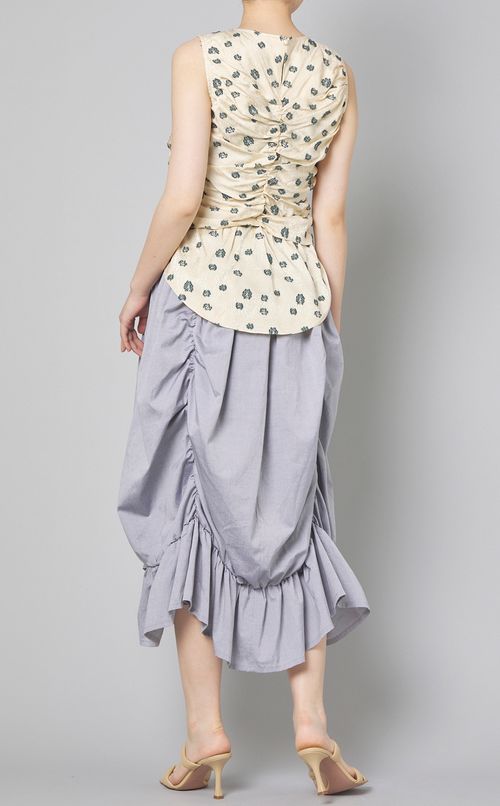 ジャガードギャザーノースリーブブラウス