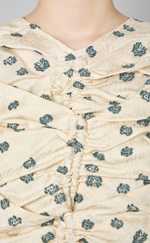 ジャガードギャザーノースリーブブラウス