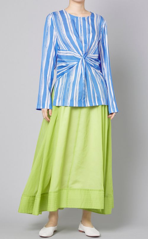 ストライププリントクルーネックブラウス