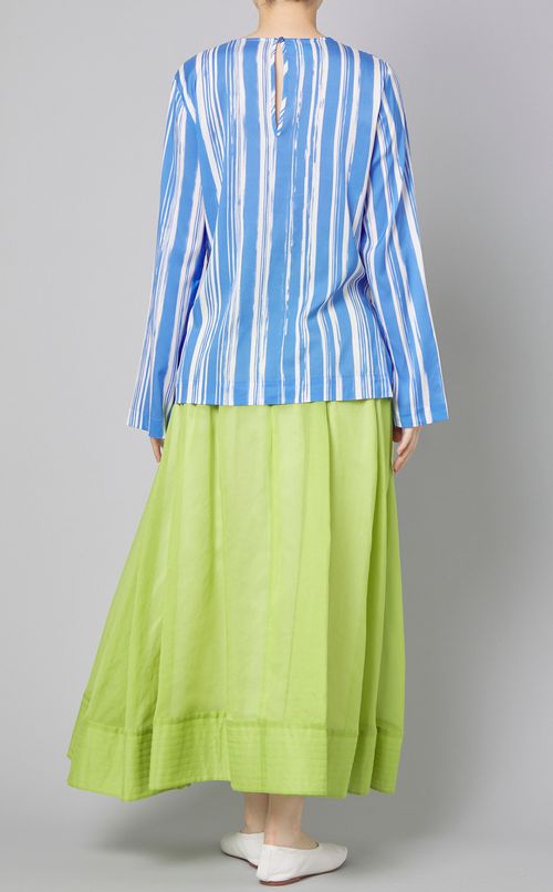 ストライププリントクルーネックブラウス