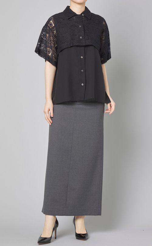 バックサテンロングタイトスカート