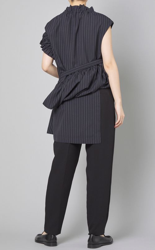 ピンストライプウエストギャザーブラウス