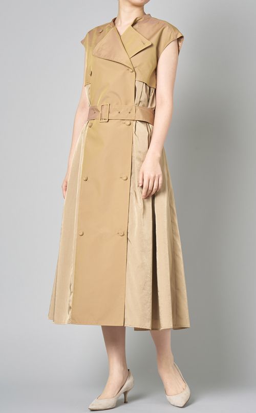 異素材ミックストレンチワンピース