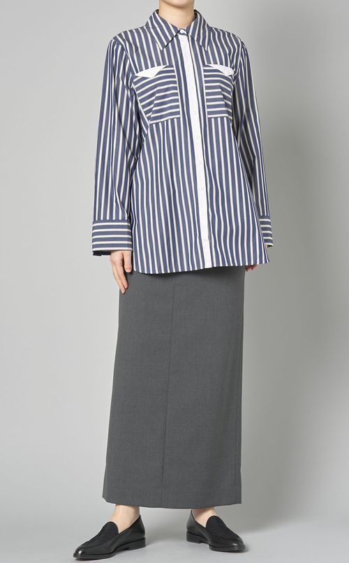 コットンストライプワイドカフシャツ