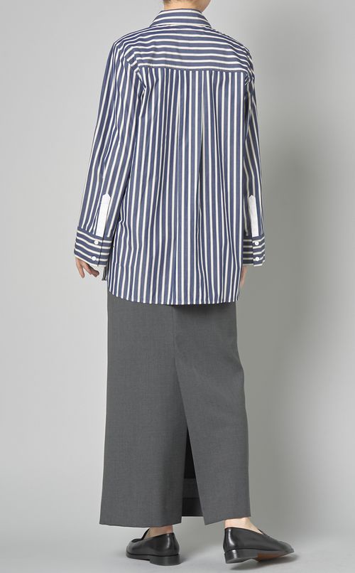 コットンストライプワイドカフシャツ