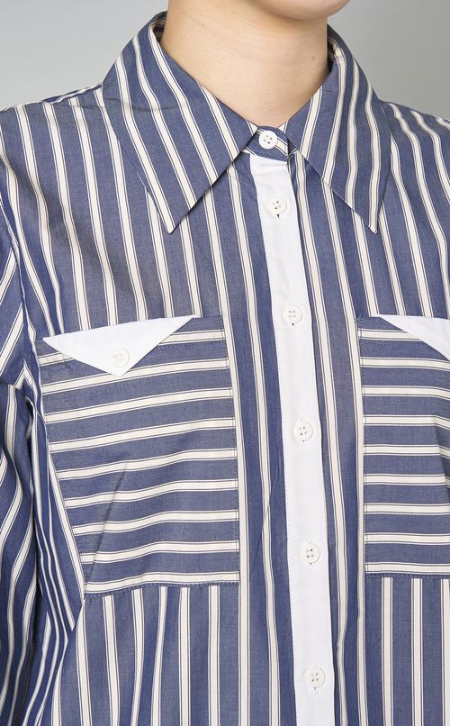 コットンストライプワイドカフシャツ