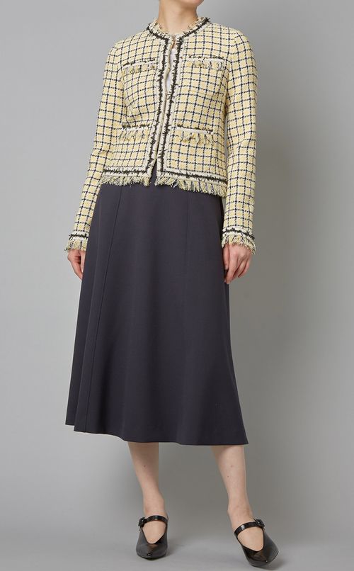 チェックツイードノーカラージャケット