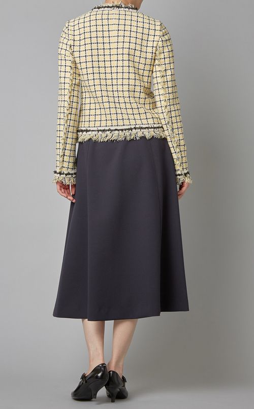 チェックツイードノーカラージャケット