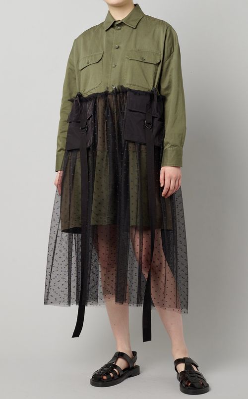 チュール付ミリタリーデザインワンピース