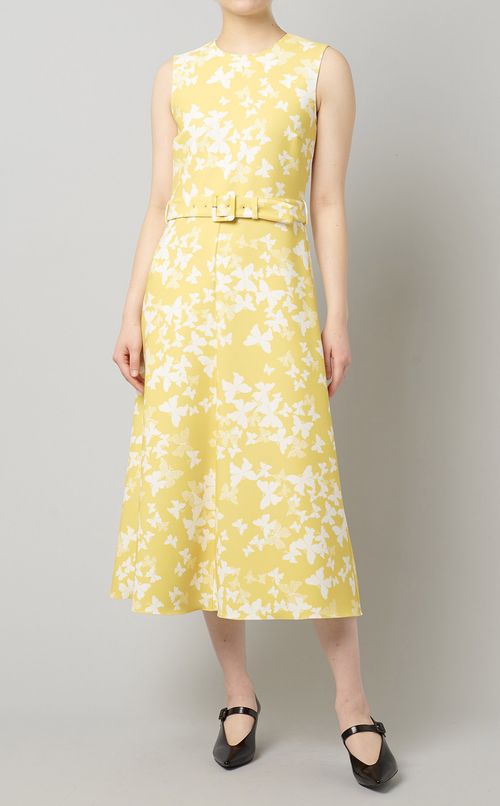 バタフライプリントベルト付ワンピース