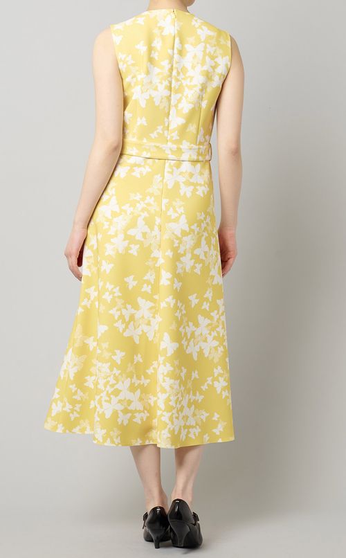 バタフライプリントベルト付ワンピース