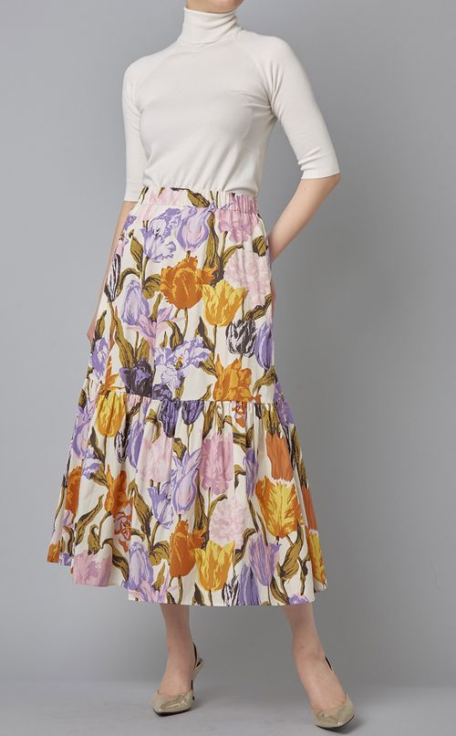 フラワープリントイージースカート