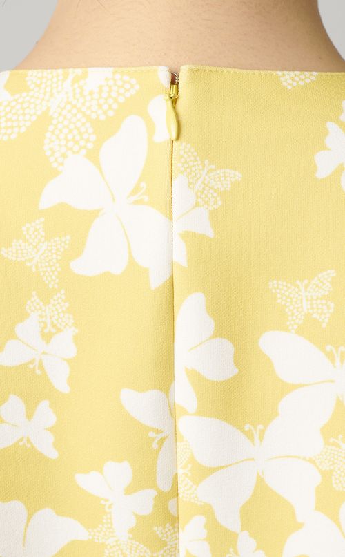 バタフライプリントベルト付ワンピース