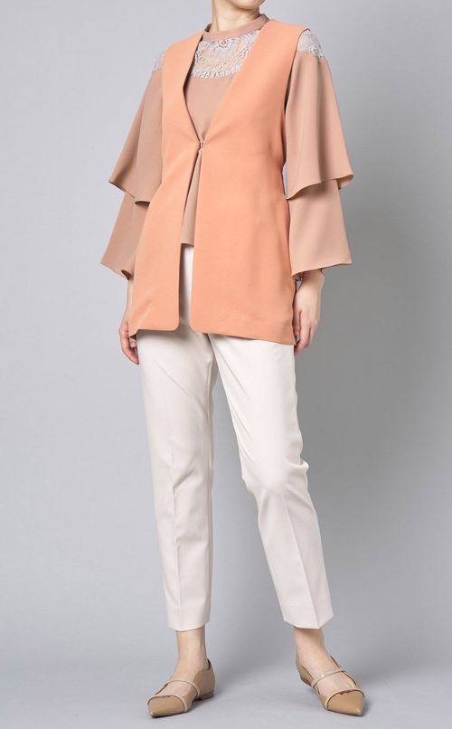 ハイネックレース切替ブラウス