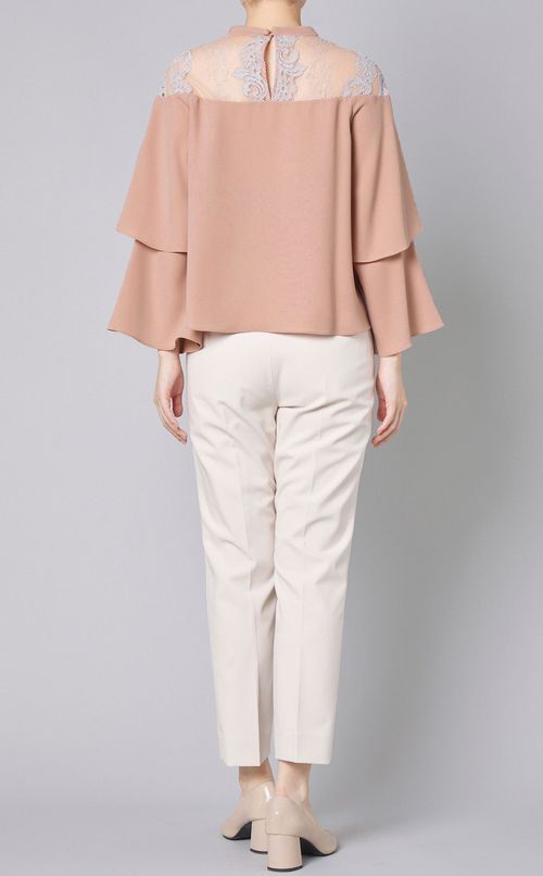 ハイネックレース切替ブラウス