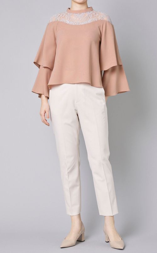 ハイネックレース切替ブラウス