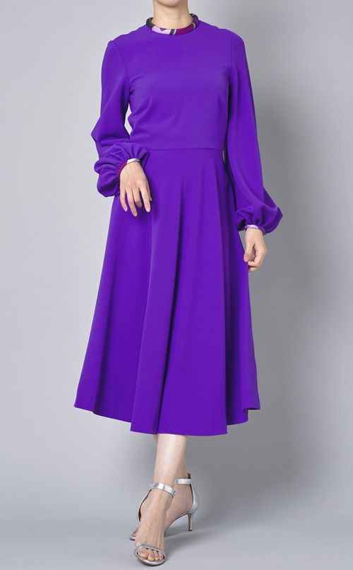 プリントトリムフレアワンピース