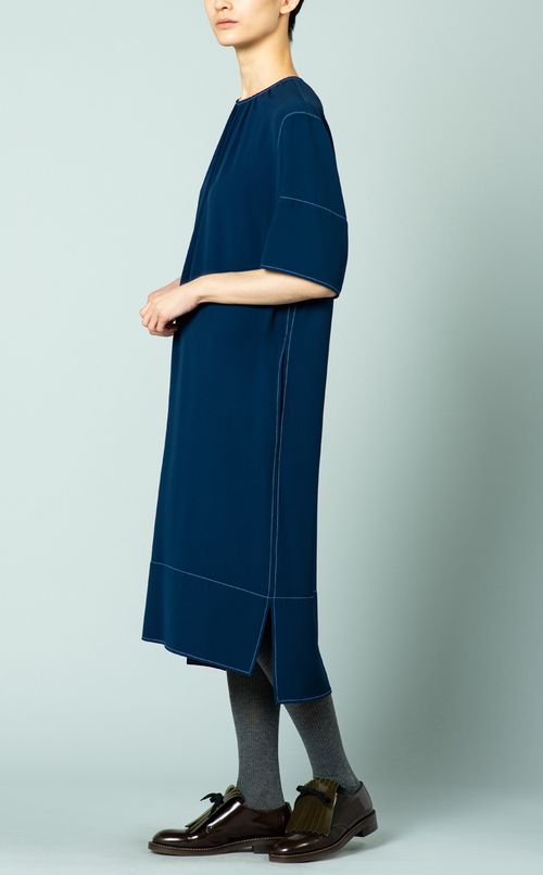 配色ステッチクルーネックワンピース