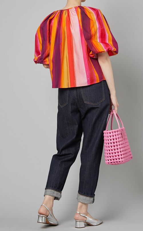 マルチカラーストライプギャザーブラウス