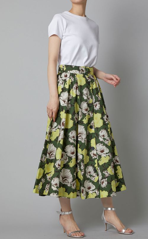 プリントコットンギャザーミディスカート