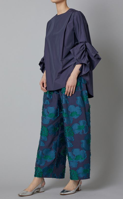 フラワーカットジャガードワイドパンツ