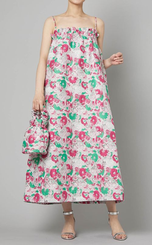 フラワージャガードストラップドレス