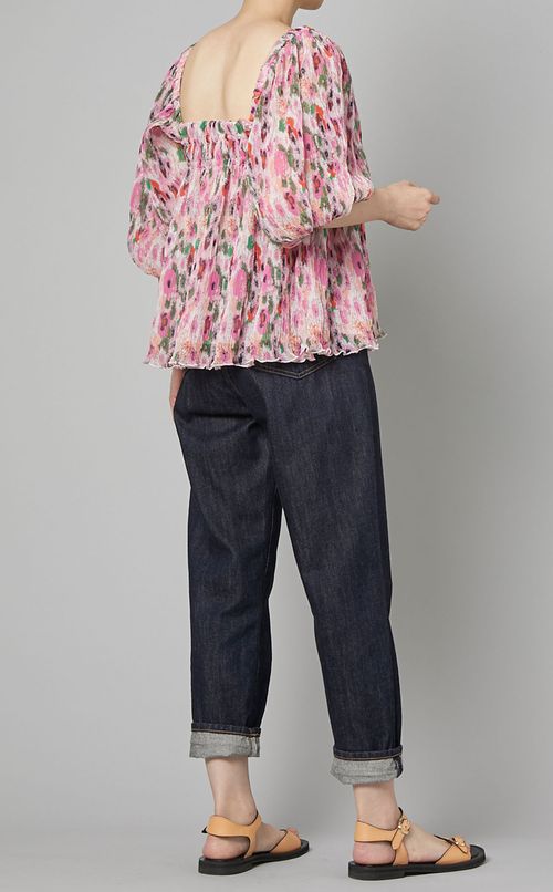 プリーツジョーゼットパフスリーブブラウス