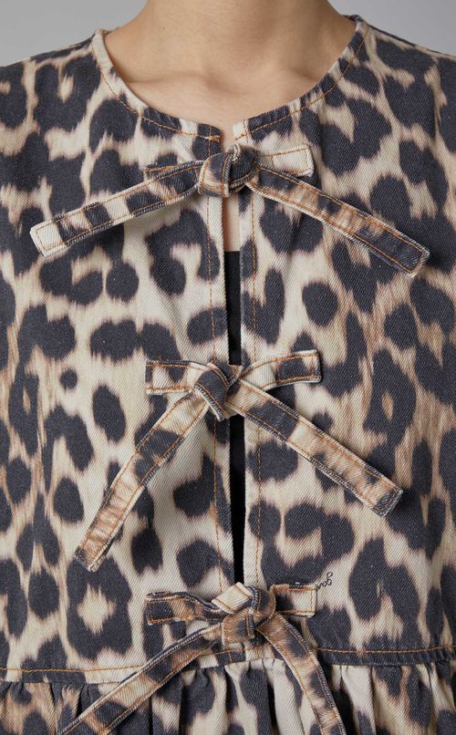 レオパードプリントデニムリボンチュニック