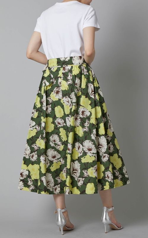 プリントコットンギャザーミディスカート