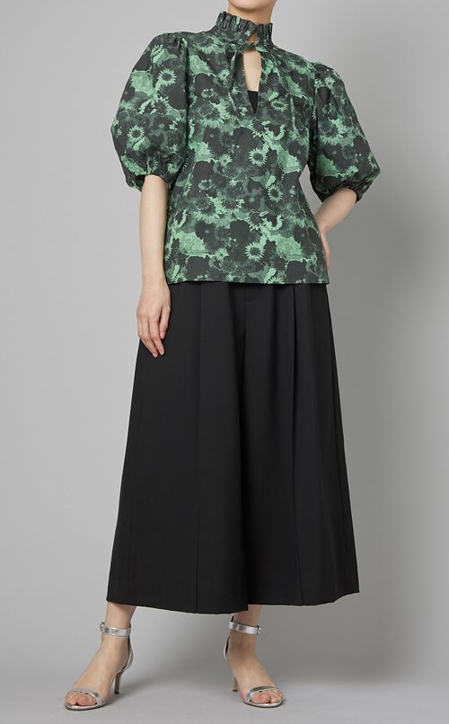 プリントコットンラッフルカラーブラウス