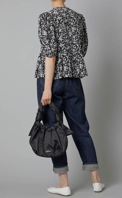 フラワープリントクレープペプラムブラウス