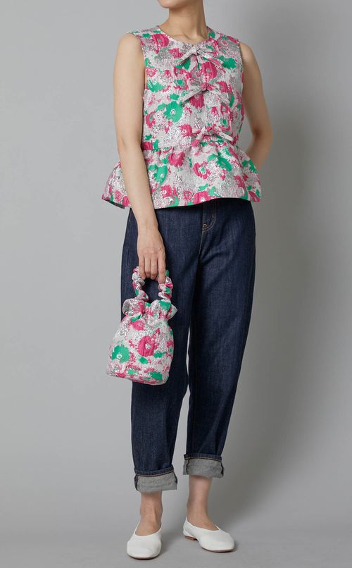 フラワージャガードフロントリボンブラウス