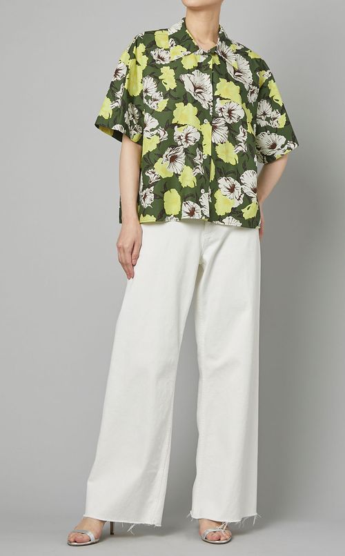 プリントコットンオープンカラーシャツ