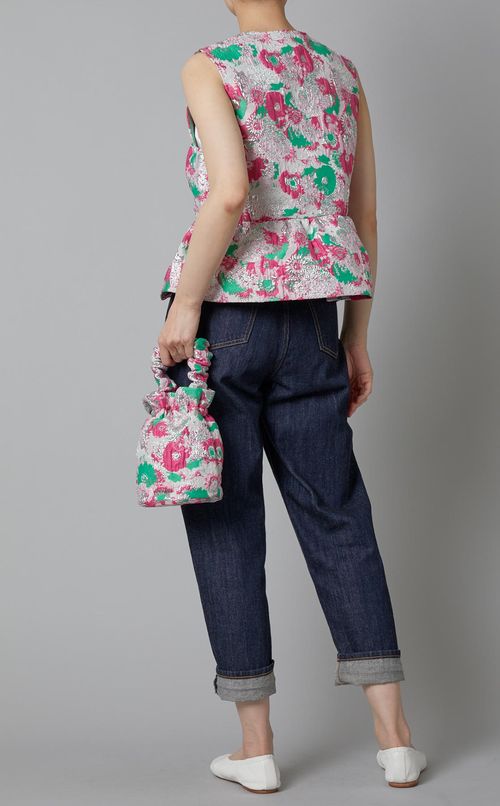 フラワージャガードフロントリボンブラウス