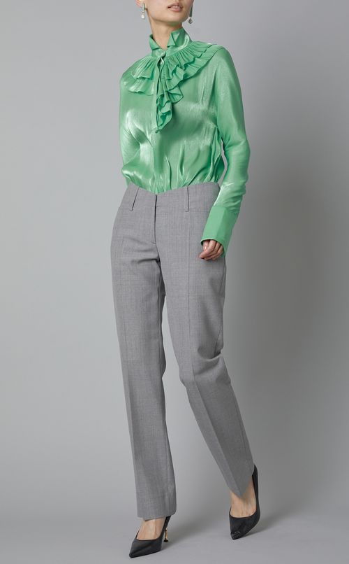 【美品】Victoria Victoria Beckham 長袖シャツ ウール Victoria Beckham Cropped Long Sleeve Shirt Oxford Blue