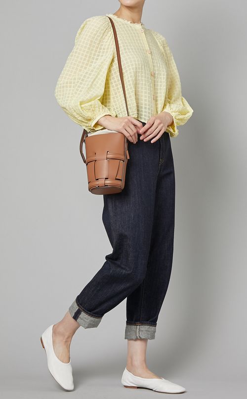 レザーロングショルダーバケットバッグ