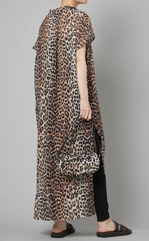 レオパードプリントコットンカフタンドレス