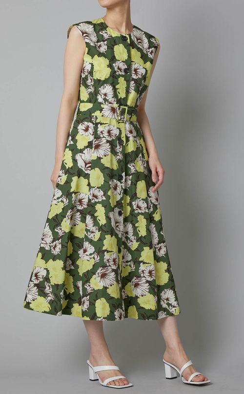 プリントノースリーブギャザーワンピース