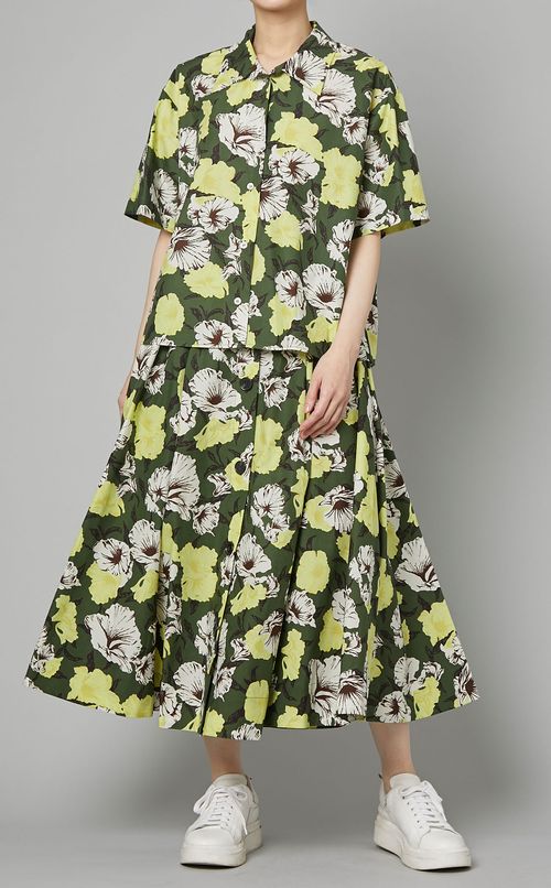 プリントコットンオープンカラーシャツ