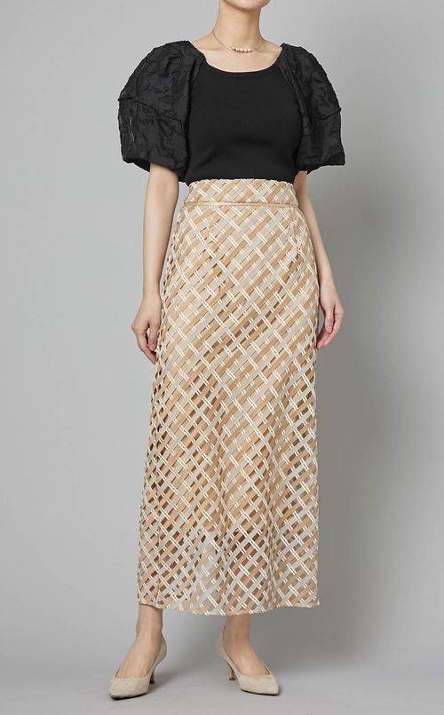 異素材コンビパフスリーブニット