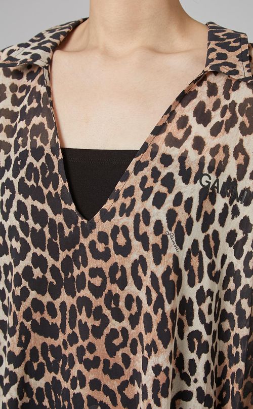 レオパードプリントコットンカフタンドレス