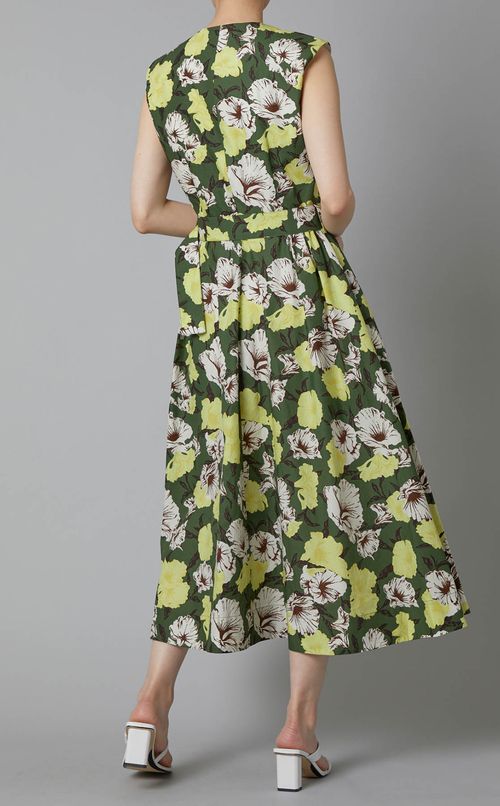 プリントノースリーブギャザーワンピース