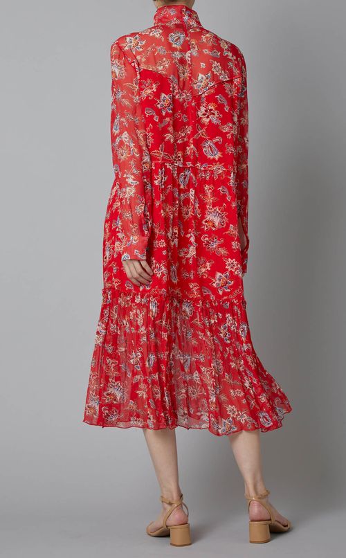 フラワープリントスタンドカラーワンピース