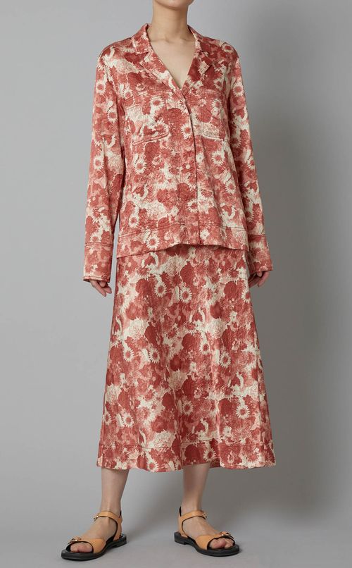 フラワープリントクリンクルサテンブラウス