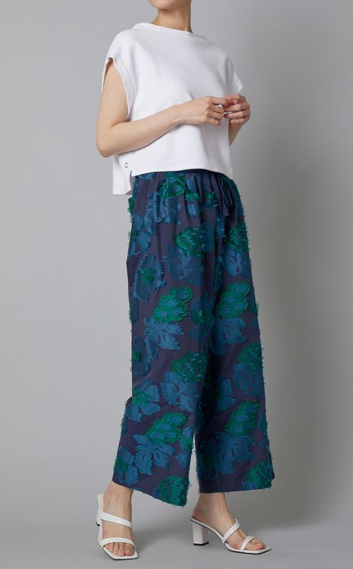 フラワーカットジャガードワイドパンツ