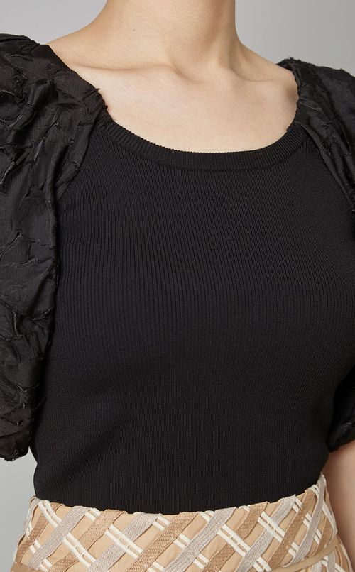 異素材コンビパフスリーブニット