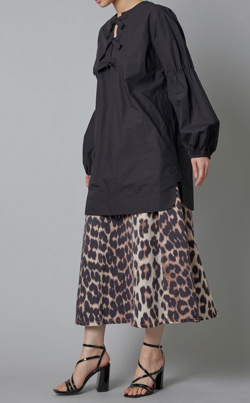 コットンポプリンフロントリボンブラウス