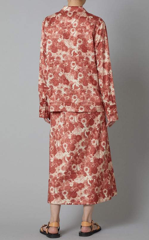 フラワープリントクリンクルサテンブラウス