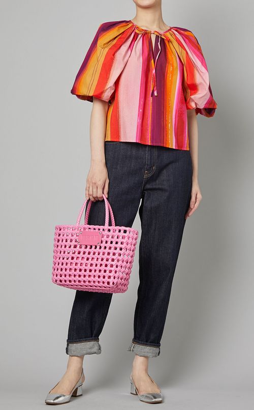 マルチカラーストライプギャザーブラウス